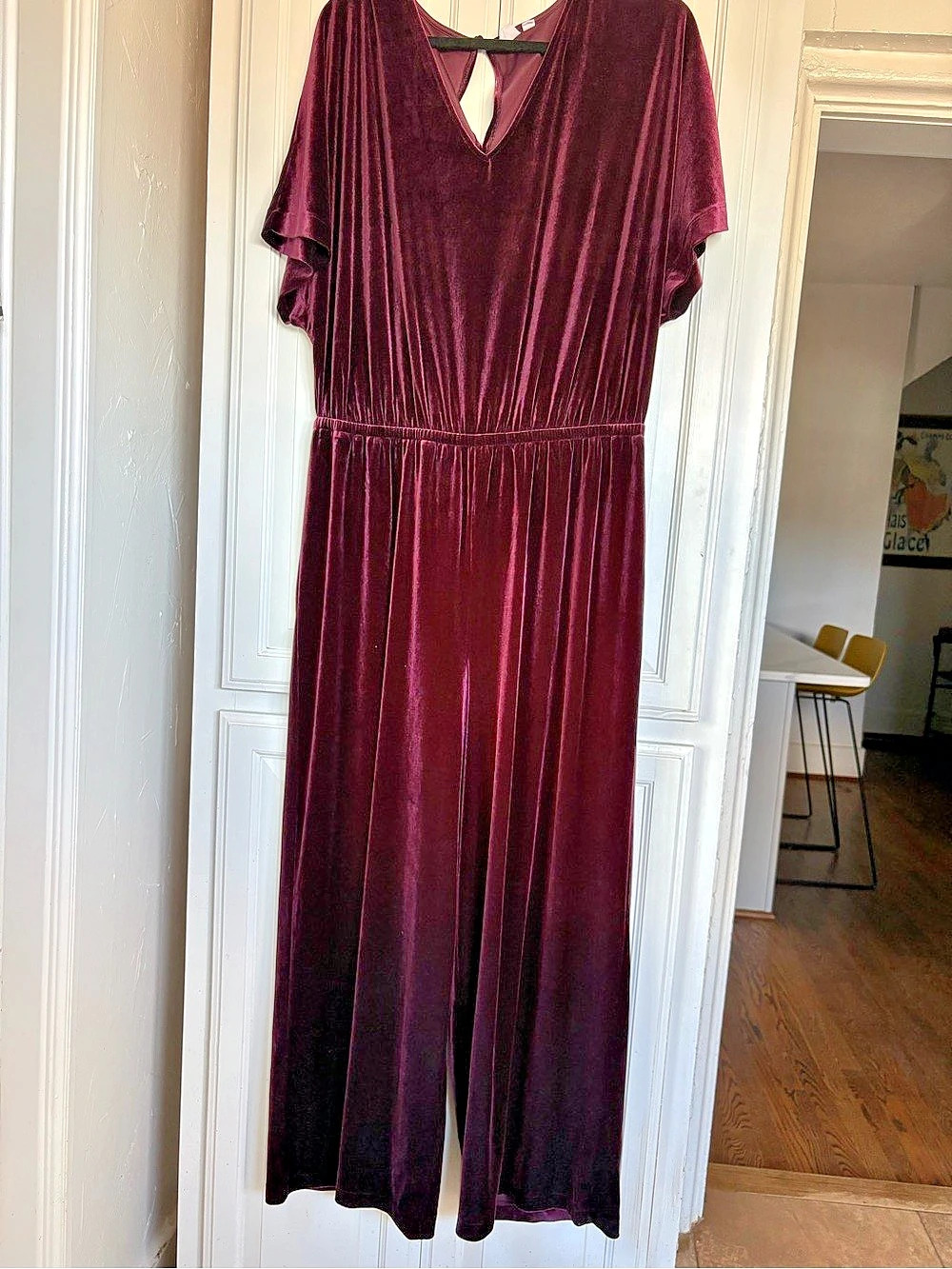 GAP Velvet Short Sleeve Jumpsuit Dark Raspberry XL Tall